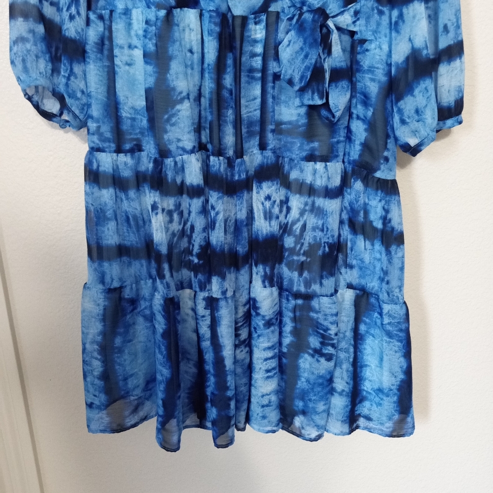 Calvin Klein NWOT v-neck Tie Dye Surplice Fully Lined Faux Wrap Dress Size 10 - Picture 7 of 9